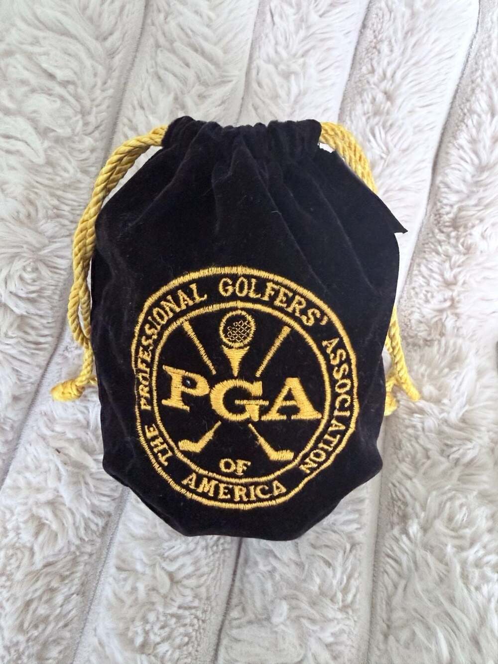 PGA of America Vintage Black Velvet Drawstring Valuables Pouch Bag Made in USA